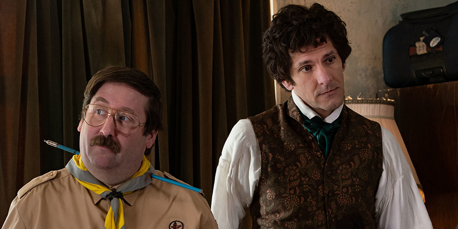 Ghosts. Image shows left to right: Pat (Jim Howick), Thomas (Mathew Baynton)