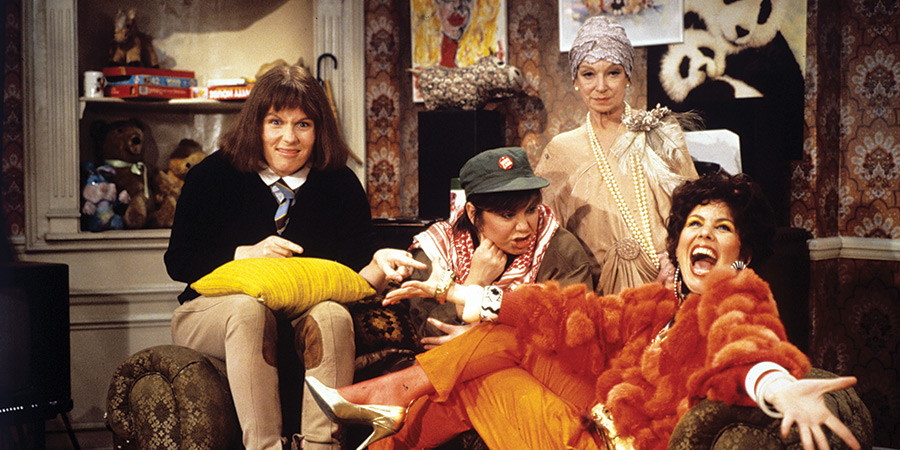 Girls On Top. Image shows left to right: Jennifer Marsh (Jennifer Saunders), Amanda Ripley (Dawn French), Lady Chloe Carlton (Joan Greenwood), Shelley DuPont (Ruby Wax)