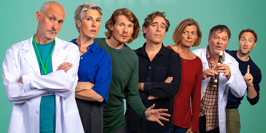 Green Wing: Resuscitated. Image shows left to right: Karl Theobald, Tamsin Greig, Julian Rhind-Tutt, Stephen Mangan, Pippa Haywood, Mark Heap, Oliver Chris