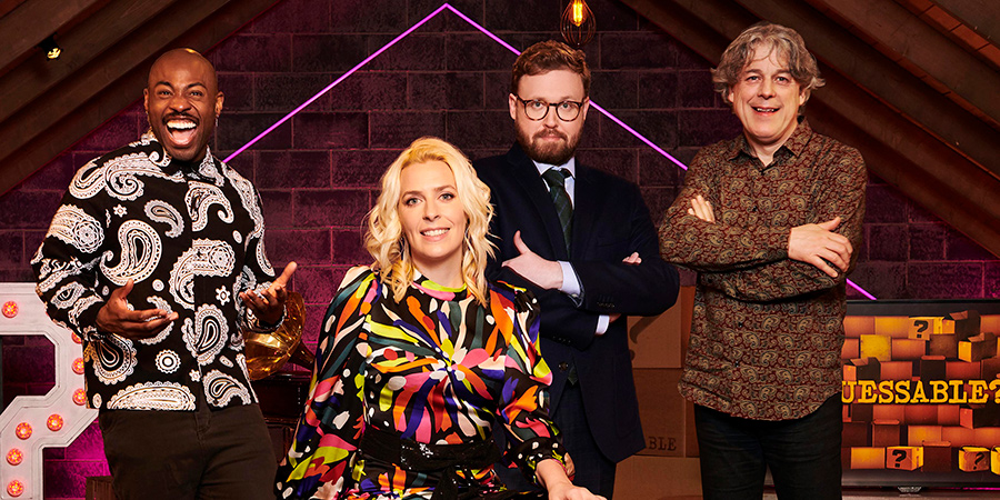 Guessable?. Image shows from L to R: Darren Harriott, Sara Pascoe, John Kearns, Alan Davies. Copyright: Tuesday's Child