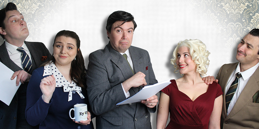 The cast of Hancock's Half Hour: The Lost TV Episodes 2024 stage tour. Image shows left to right: Colin Elmer, Iona Crampton, John Hewer, Hattie Chapman, Luke Adamson