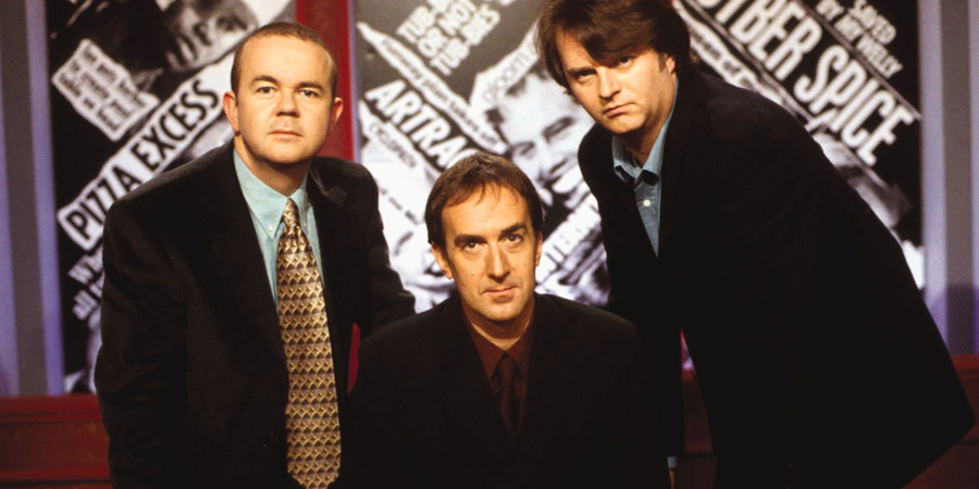 Have I Got News For You. Image shows from L to R: Ian Hislop, Angus Deayton, Paul Merton