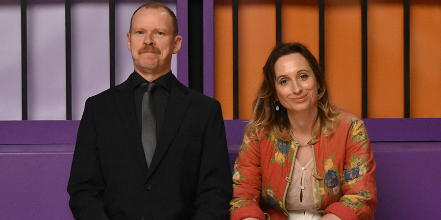 High Hoops. Image shows left to right: Mr Holt (Robert Webb), Brid O'Neill (Isy Suttie)