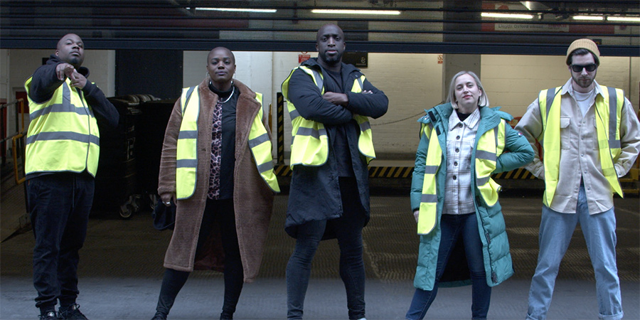 High Visibility. Image shows from L to R: Marlon Davis, Thanyia Moore, Emmanuel Sonubi, Lily Phillips, Richard Stott