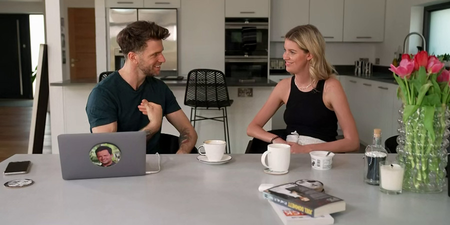 Home Alone With Joel Dommett. Image shows left to right: Joel Dommett, Hannah Cooper