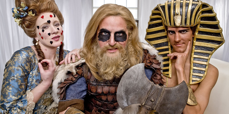 Horrible Histories. Image shows from L to R: Martha Howe-Douglas, Ben Willbond, Mathew Baynton