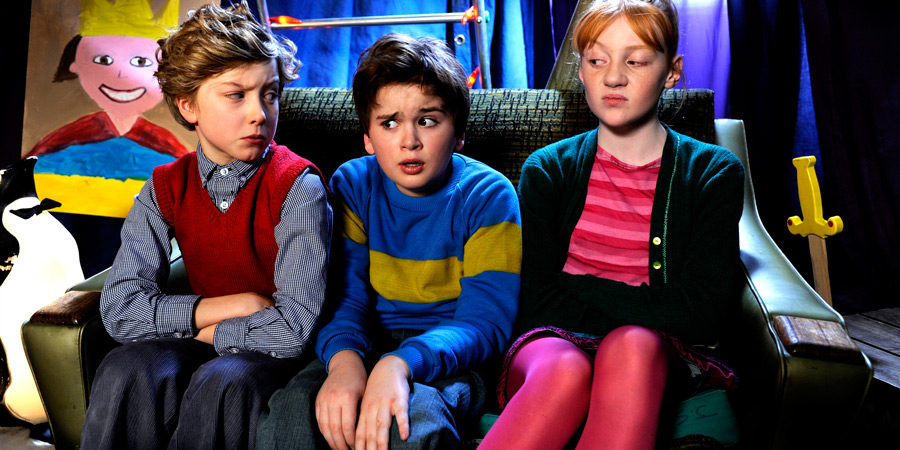 Horrid Henry: The Movie. Image shows from L to R: Perfect Peter (Ross Marron), Horrid Henry (Theo Stevenson), Moody Margaret (Scarlet Stitt)