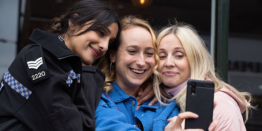 Hullraisers. Image shows from L to R: Rana (Taj Atwal), Toni (Leah Brotherhead), Paula (Sinead Matthews)