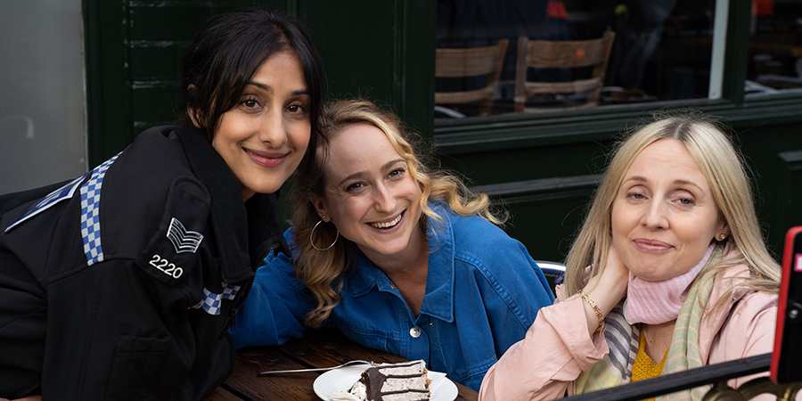 Hullraisers. Image shows from L to R: Rana (Taj Atwal), Toni (Leah Brotherhead), Paula (Sinead Matthews)