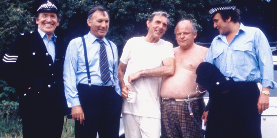 Photograph courtesy of Revelation Films. Image shows from L to R: Knocker Pike (George Sewell), Govnor (Lee Montague), Mr Pangbourne (Eric Sykes), Fishfingers Murdoch (Roy Kinnear), Boozy Barker (Tony Selby). Copyright: Thames Television