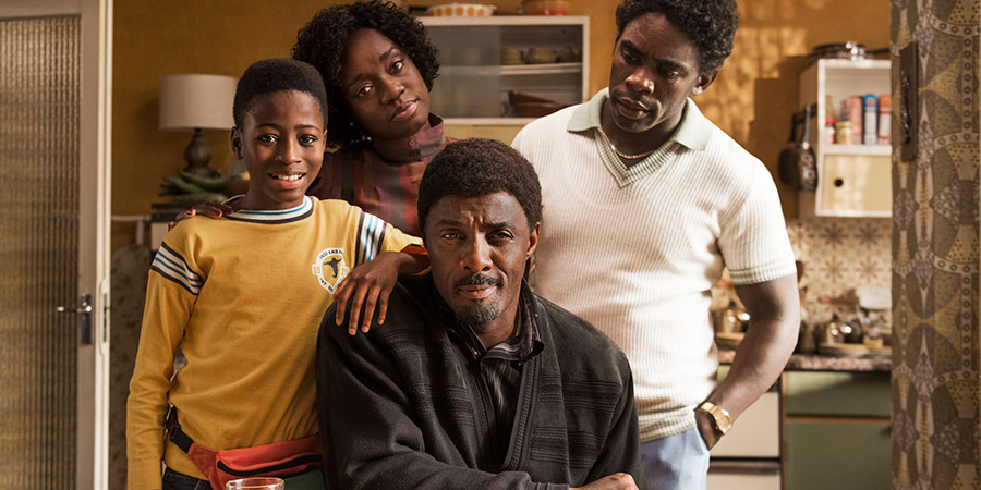 In The Long Run. Image shows from L to R: Kobna (Sammy Kamara), Agnes (Madeline Appiah), Walter (Idris Elba), Valentine (Jimmy Akingbola). Copyright: Sky