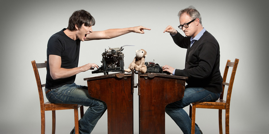 The Infinite Monkey Cage. Image shows from L to R: Brian Cox, Robin Ince