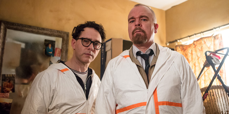 Inside No. 9. Image shows from L to R: Nick (Reece Shearsmith), Keith (Steve Pemberton). Copyright: BBC