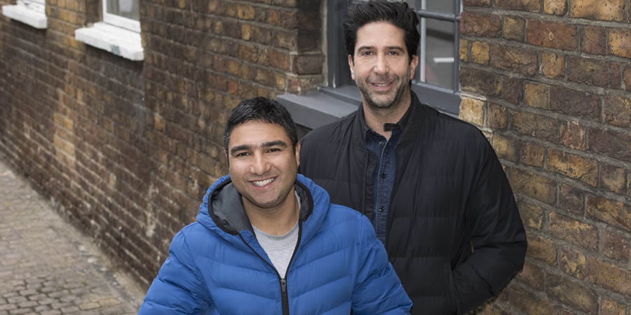 Intelligence. Image shows from L to R: Joseph Harries (Nick Mohammed), Jerry Bernstein (David Schwimmer)