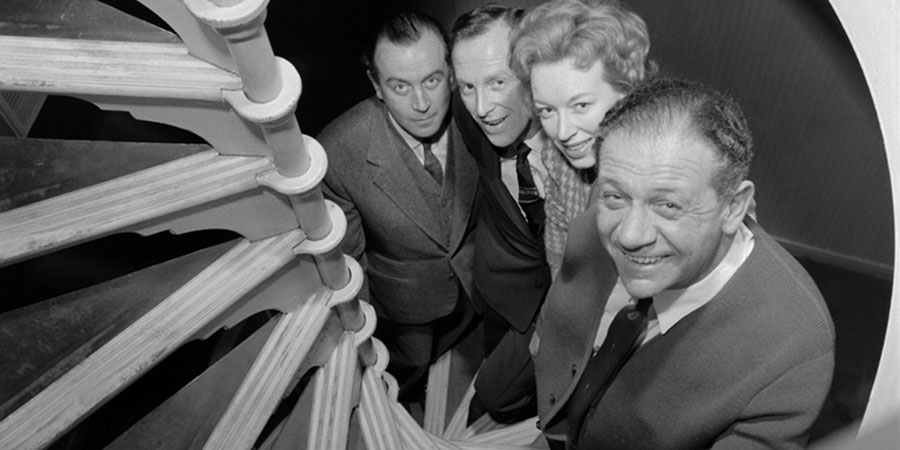 It's A Deal. Image shows from L to R: Dennis (Dennis Price), Wallas Eaton, Mollie (June Whitfield), Sid (Sid James). Copyright: BBC