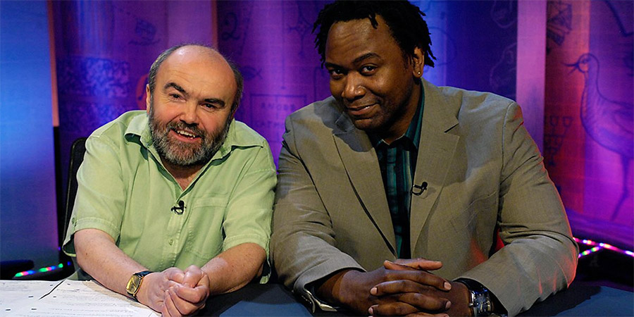 It's Only A Theory. Image shows from L to R: Andy Hamilton, Reginald D Hunter. Copyright: Hat Trick Productions