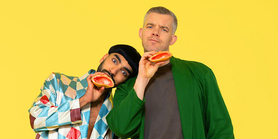 Juice. Image shows left to right: Jamma (Mawaan Rizwan), Guy (Russell Tovey)