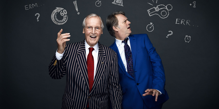 50 Years Of Just A Minute: An Audience With Nicholas Parsons. Image shows from L to R: Nicholas Parsons, Paul Merton. Copyright: BBC