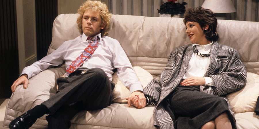 Just Good Friends. Image shows left to right: Vince Pinner (Paul Nicholas), Penny Warrender (Jan Francis). Credit: BBC