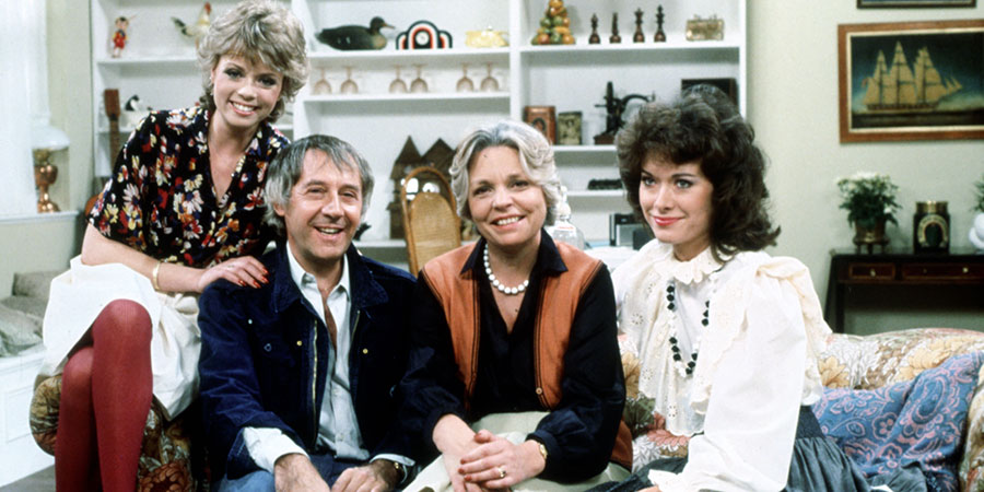 Keep It In The Family. Image shows from L to R: Susan Rush (Stacy Dorning), Dudley Rush (Robert Gillespie), Muriel Rush (Pauline Yates), Jacqui Rush (Sabina Franklyn). Copyright: Thames Television