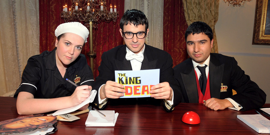 The King Is Dead. Image shows from L to R: Katy Wix, Simon Bird, Nick Mohammed. Copyright: TalkbackThames