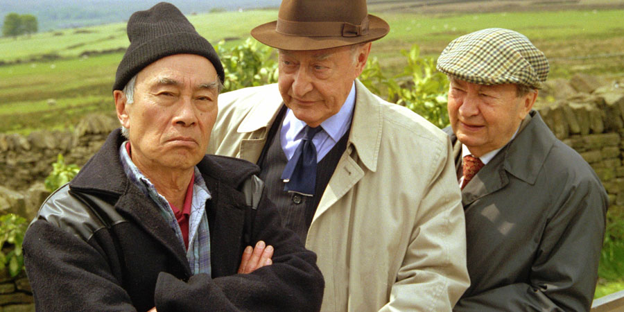 Last Of The Summer Wine. Image shows from L to R: Entwistle (Burt Kwouk), Herbert 'Truly' Truelove (Frank Thornton), Norman Clegg (Peter Sallis)