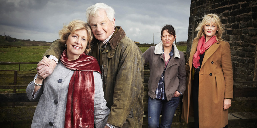 Last Tango In Halifax. Image shows from L to R: Celia (Anne Reid), Alan (Derek Jacobi), Gillian (Nicola Walker), Caroline (Sarah Lancashire). Copyright: Red Production Company