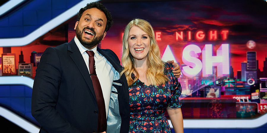 Late Night Mash. Image shows left to right: Nish Kumar, Rachel Parris. Credit: Zeppotron