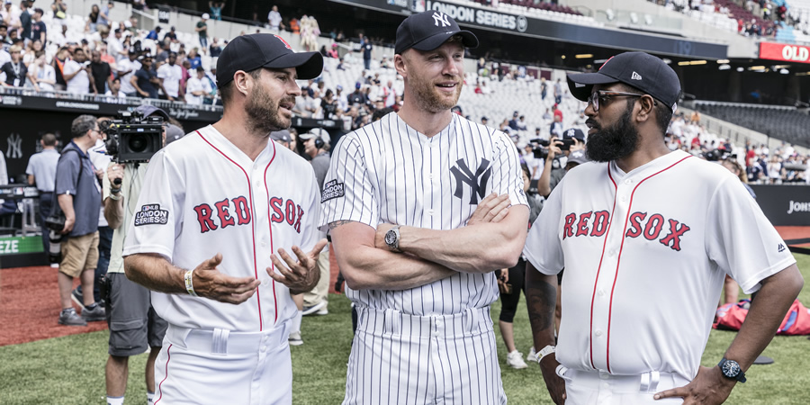 A League Of Their Own. Image shows from L to R: Jamie Redknapp, Andrew Flintoff, Romesh Ranganathan. Copyright: CPL Productions