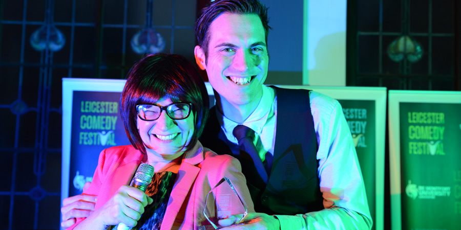 Leicester Comedy Festival Awards 2017. Image shows from L to R: Janice Connolly, Rob Kemp. Copyright: Crosscut Media