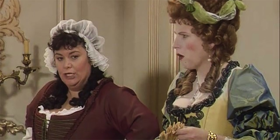 Let Them Eat Cake. Image shows left to right: Lisette (Dawn French), Colombine (Jennifer Saunders)