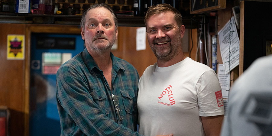 Live At The Moth Club. Image shows left to right: George (Mark Heap), Rupert Majendie