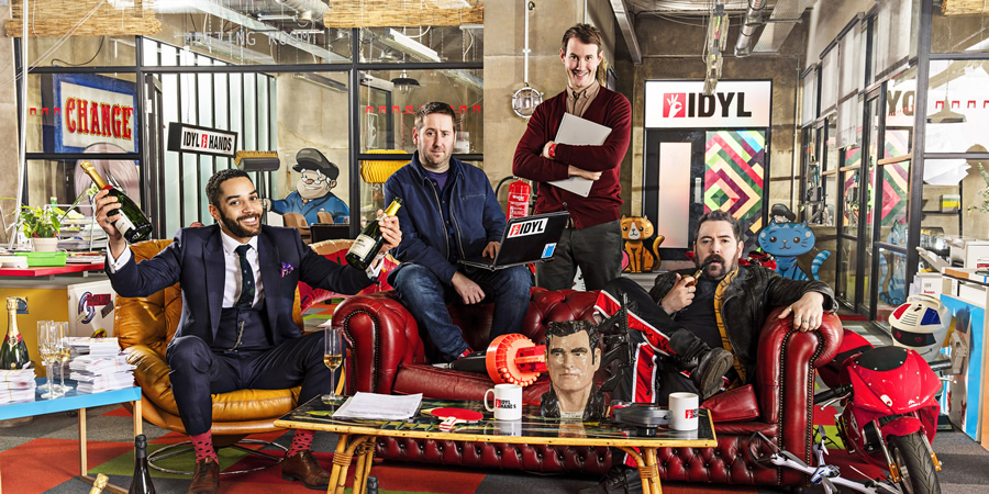 Loaded. Image shows from L to R: Leon (Samuel Anderson), Josh (Jim Howick), Ewan (Jonny Sweet), Watto (Nick Helm)