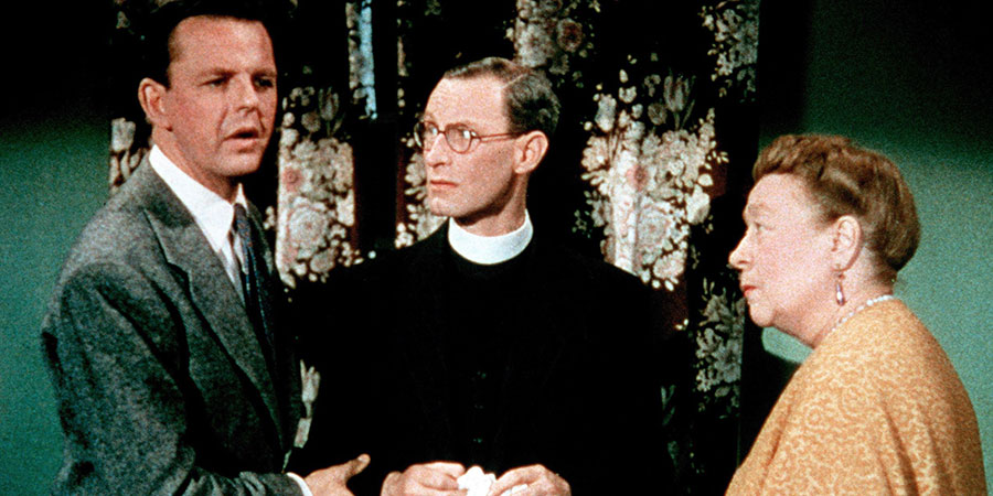 Made In Heaven. Image shows left to right: Basil Topham (David Tomlinson), Vicar (Richard Wattis), Miss Honeycroft (Athene Seyler)