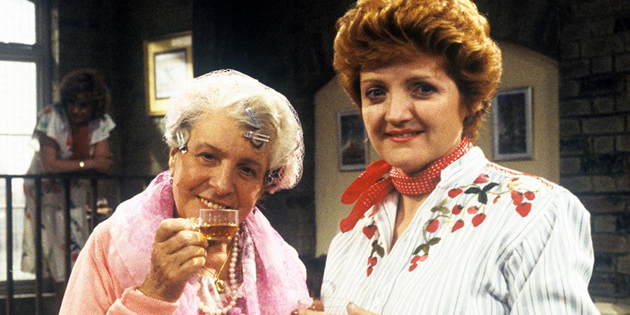 Maggie And Her. Image shows from L to R: Mrs. Perry (Irene Handl), Maggie (Julia McKenzie). Copyright: London Weekend Television