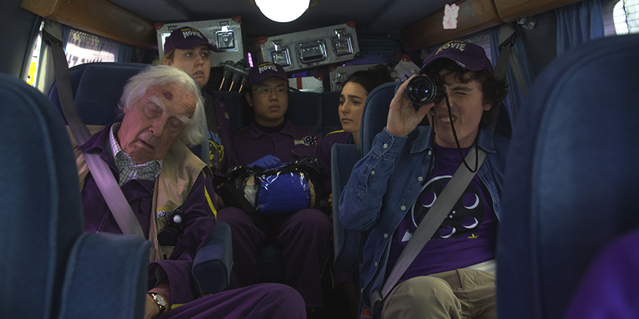 Make That Movie. Image shows left to right: Winnie (David Hargreaves), Pat (Helen Bauer), Sebastian (Aaron Chen), Jess (Lara Ricote), Sam (Sam Campbell)