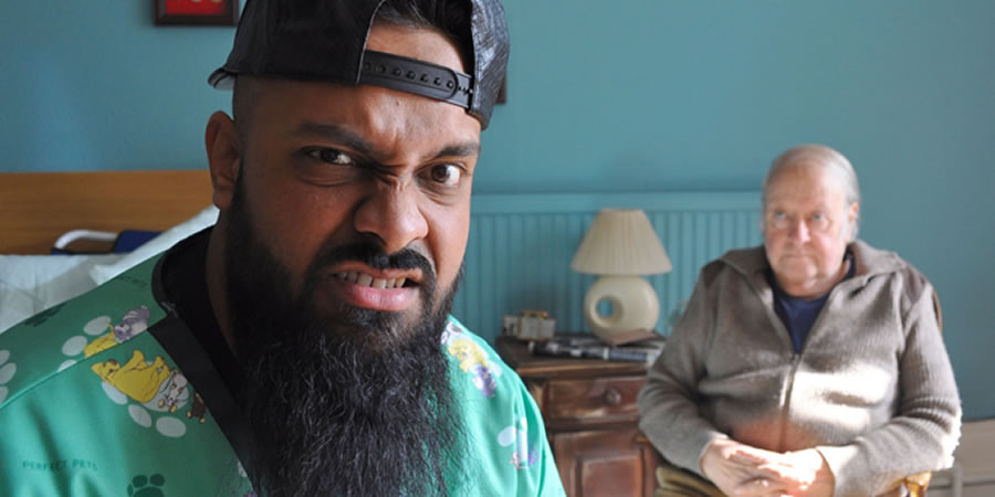 Man Like Mobeen. Image shows from L to R: Mobeen (Guz Khan), Cyril (Richard Syms). Copyright: Cave Bear Productions