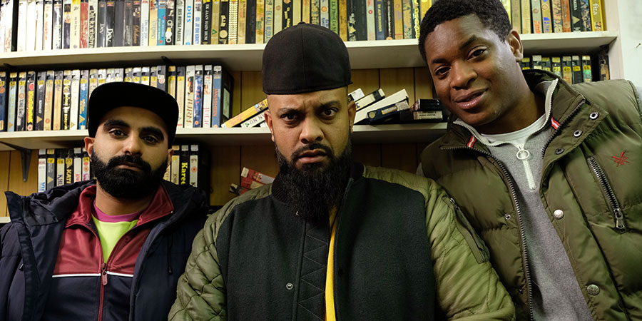 Man Like Mobeen. Image shows from L to R: Eight (Tez Ilyas), Mobeen (Guz Khan), Nate (Tolulope Ogunmefun). Copyright: Tiger Aspect Productions