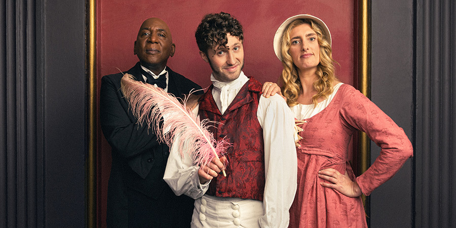 The Many Wrongs Of Lord Christian Brighty. Image shows left to right: Churlington (Colin McFarlane), Christian Brighty, Babs (Jessica Knappett)