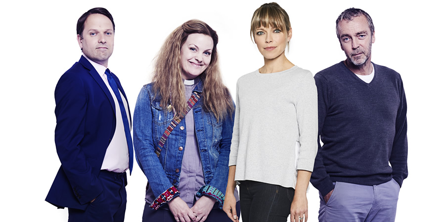 Marley's Ghosts. Image shows from L to R: Michael Walton (Nicholas Burns), Vicar (Jo Joyner), Marley Wise (Sarah Alexander), Adam Wise (John Hannah)