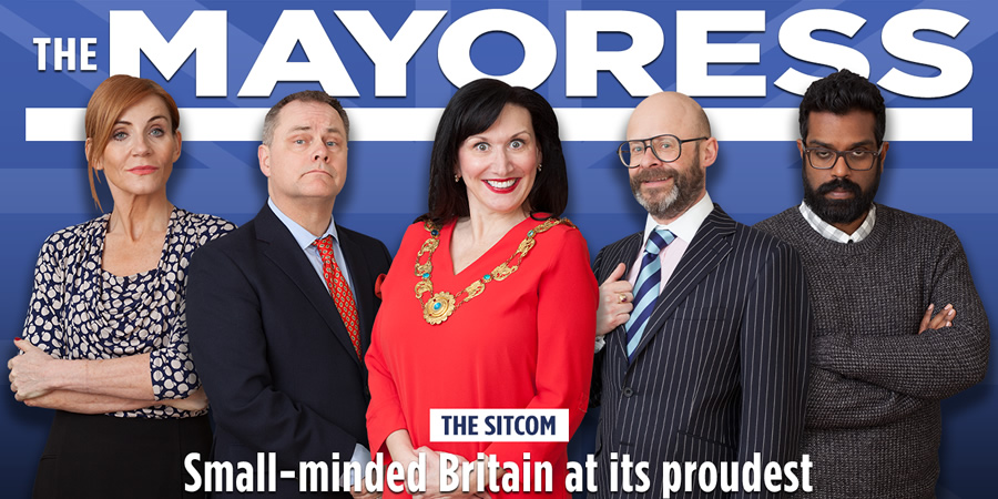 The Mayoress. Image shows from L to R: Denise (Michelle Collins), Tim (Jack Dee), Susan (Brenda Gilhooly), Roger (Harry Hill), Ravi (Romesh Ranganathan)