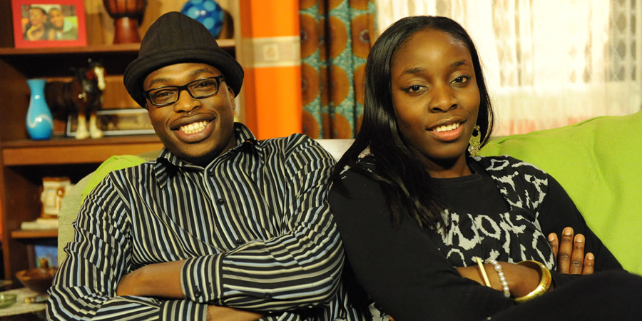 Meet The Adebanjos. Image shows from L to R: Andrew Osayemi, Debra Odutuyo. Copyright: MTA Productions