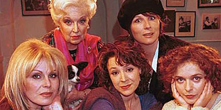 Mirrorball. Image shows left to right: Jackie Riviera (Joanna Lumley), Dora Vermouth (June Whitfield), Cat Rogers (Harriet Thorpe), Vivienne Keill (Jennifer Saunders), Freda Keill (Julia Sawalha)