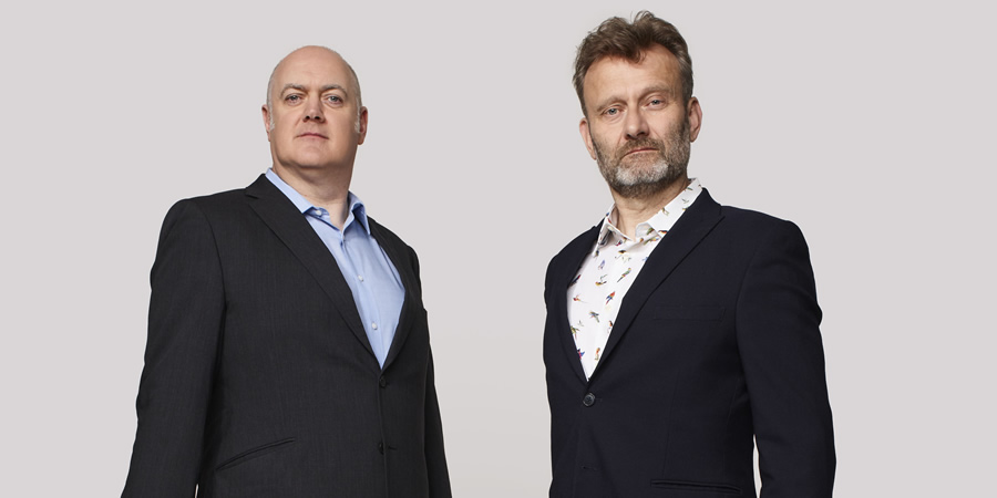 Mock The Week. Image shows from L to R: Dara O Briain, Hugh Dennis. Copyright: Angst Productions