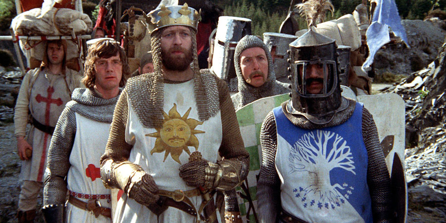 Monty Python And The Holy Grail. Image shows left to right: Michael Palin, Graham Chapman, Eric Idle, Terry Jones