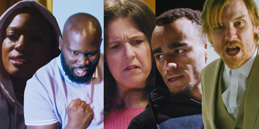 Mother F**king Pep Talk. Image shows from L to R: Thanyia Moore, Kevin Garry, Rosie Jones, Munya Chawawa, Bobby Mair. Copyright: Comedy Central