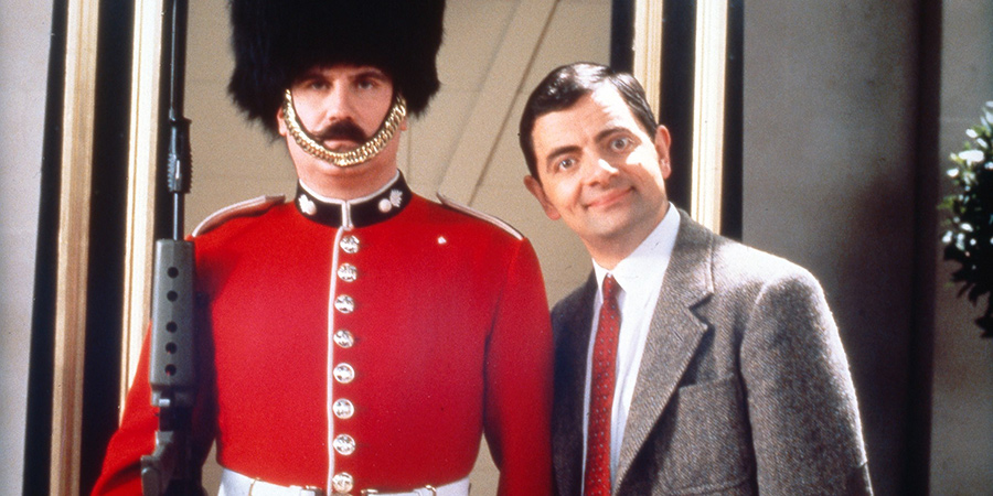 Mr. Bean. Image shows left to right: Grenadier Guard (Rupert Vansittart), Mr. Bean (Rowan Atkinson)