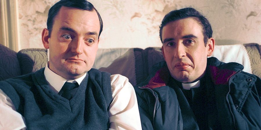 Mrs Merton & Malcolm. Image shows from L to R: Malcolm (Craig Cash), Vicar (Steve Coogan)