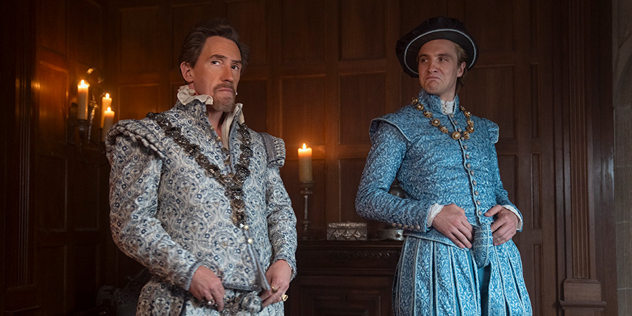 My Lady Jane. Image shows left to right: Lord Dudley (Rob Brydon), Stan Dudley (Henry Ashton)