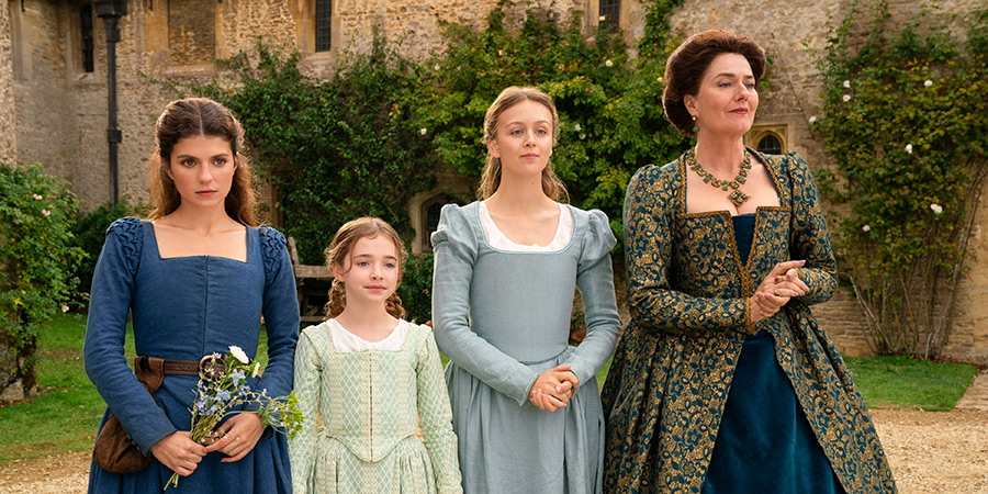 My Lady Jane. Image shows left to right: Jane Grey (Emily Bader), Margaret Grey (Robyn Betteridge), Katherine Grey (Isabella Brownson), Lady Frances Grey (Anna Chancellor)